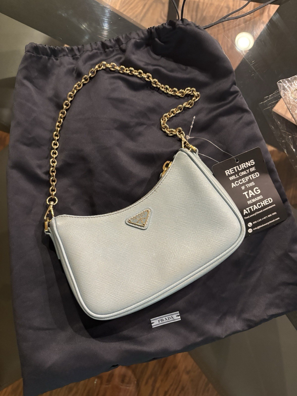 PRADA Saffiano Lux Re-Edition 2005 Mini Satchel Celeste Light Blue Shoulder Bag