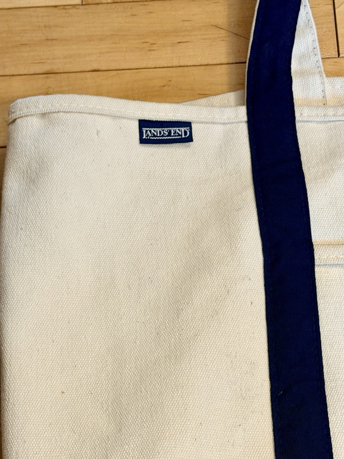 Large Lands End Canvas Tote + Matching Wristlet Bag Navy Blue Double Strap Lot 2