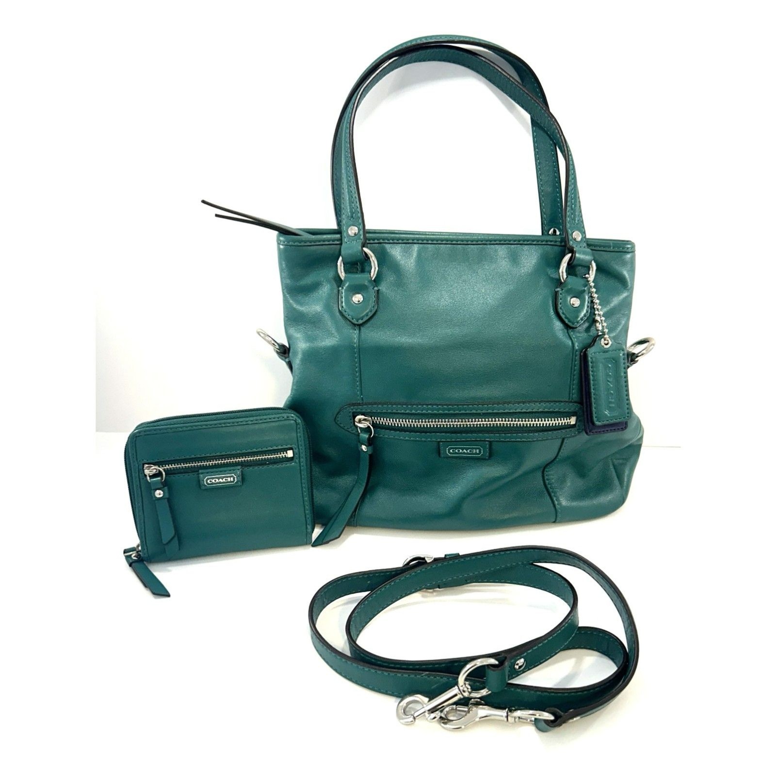 COACH Teal Leather Daisy Mia Crossbody Shoulder Bag & Matching Wallet Set