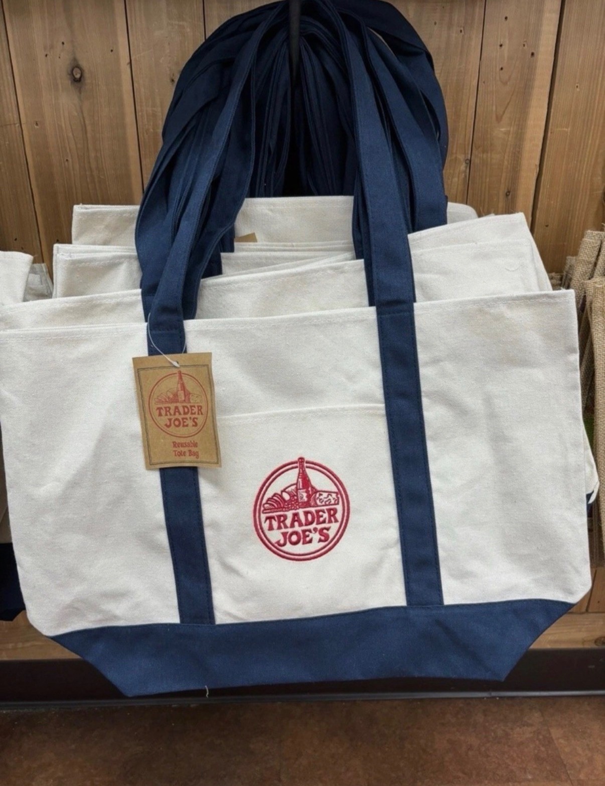 Trader Joe’s Canvas Tote Bag LIMITED EDITION Large Reusable Grocery Bag Navy Cre