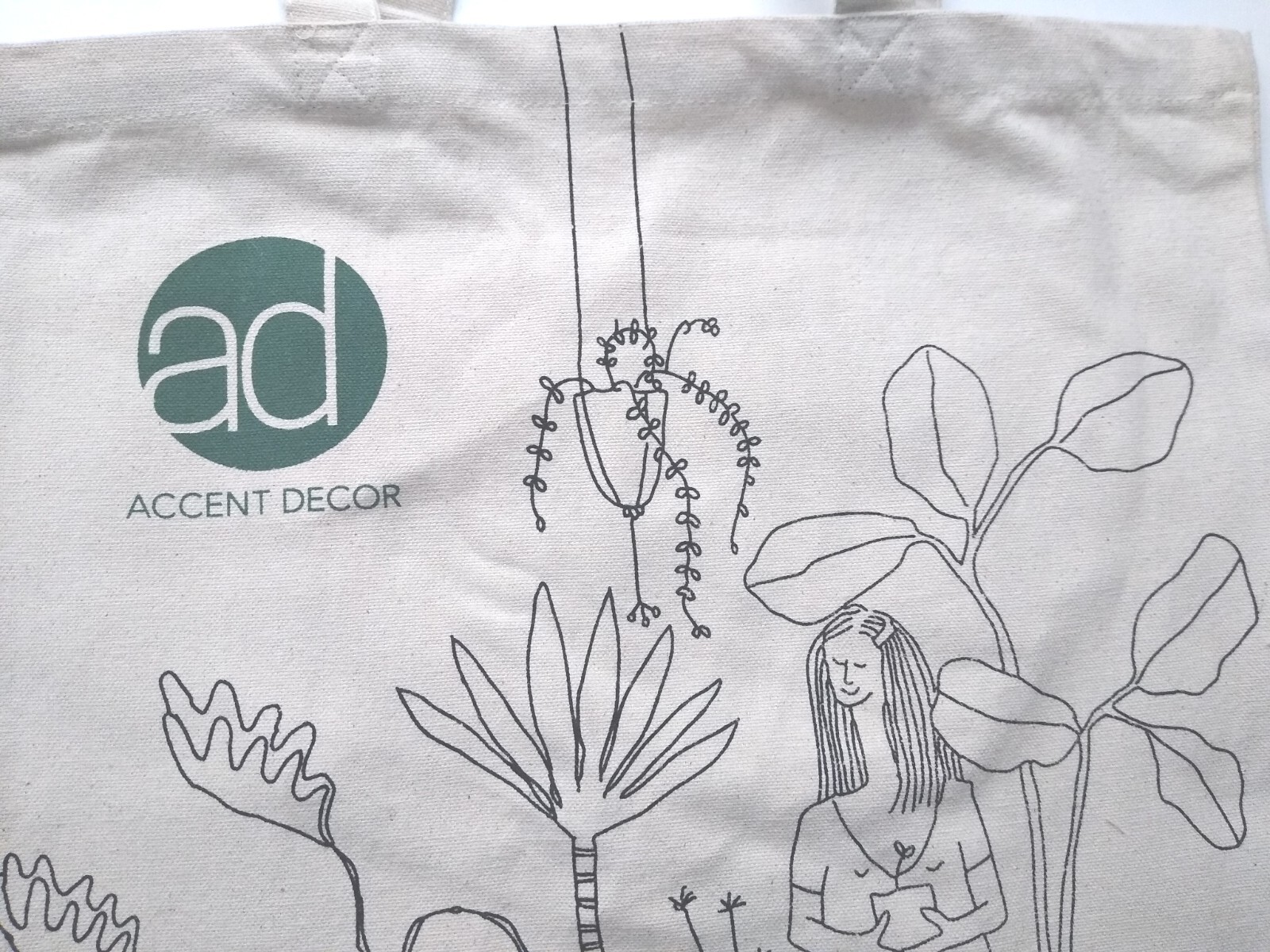 Accent Decor Shopping Bag Tote Beige Canvas Happy Indoor Gardner Theme