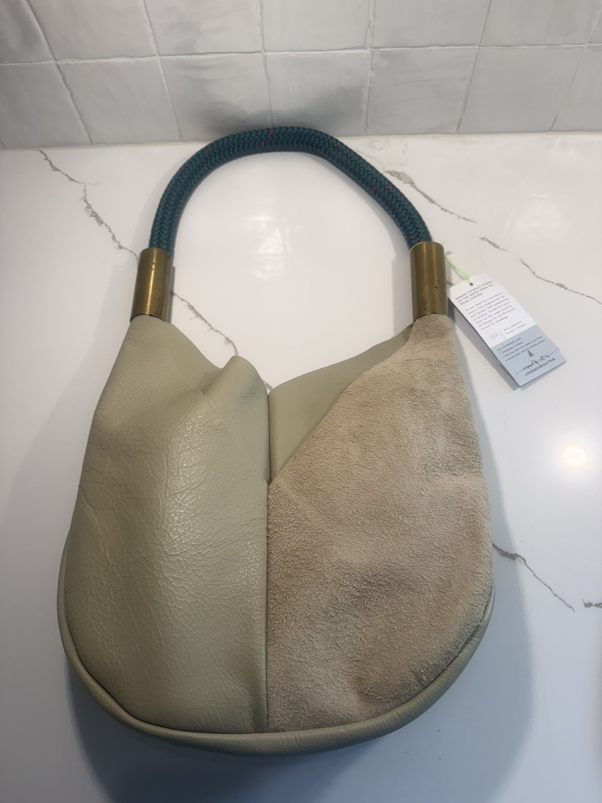 WILDWOOD OYSTER CO Ivory Leather and Suede Shoulder Bag Seaside Teal Dock Rope