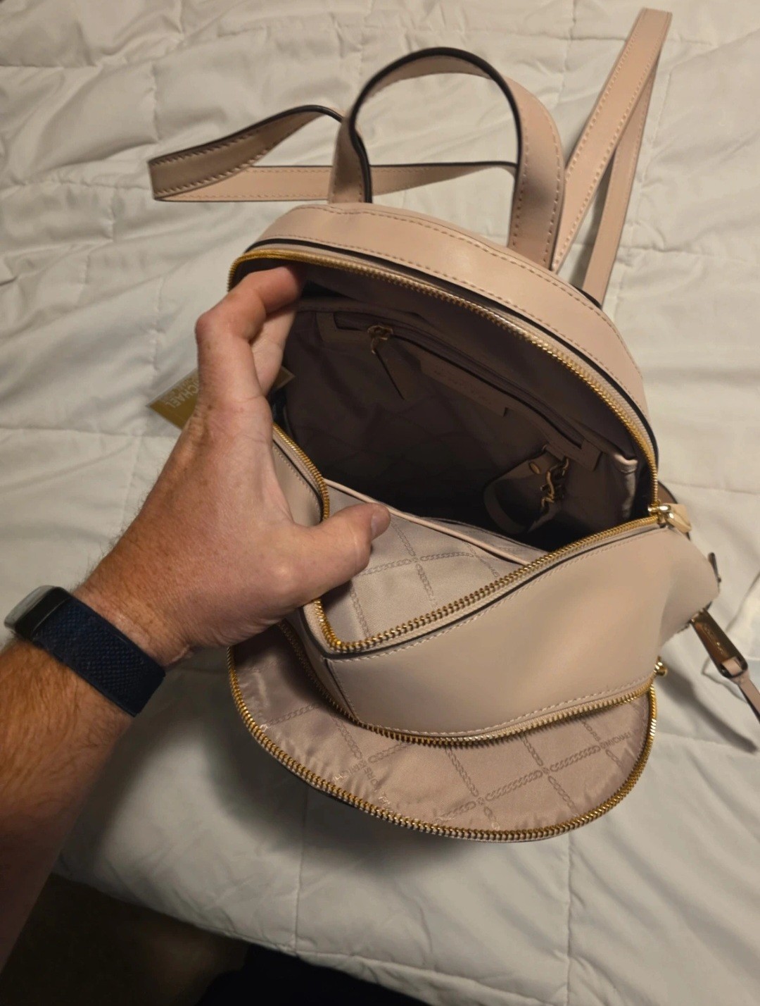 Michael Kors Soft Pink Studded Backpack Zip Closure Gold Hardware Inner Pockets