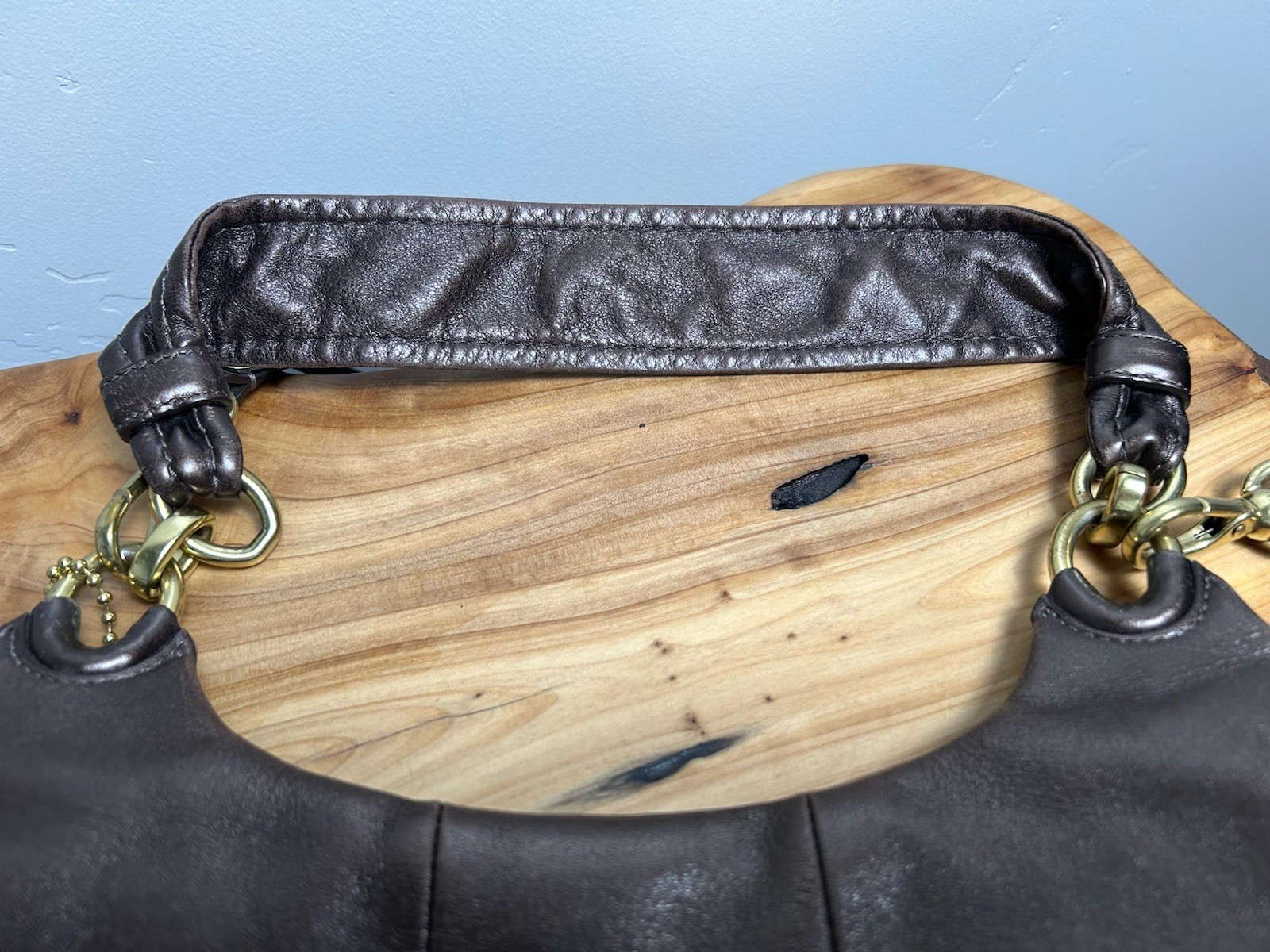 Coach Kristin Brown Leather Hobo Shoulder Bag Push Lock Clasp Brass Hardware