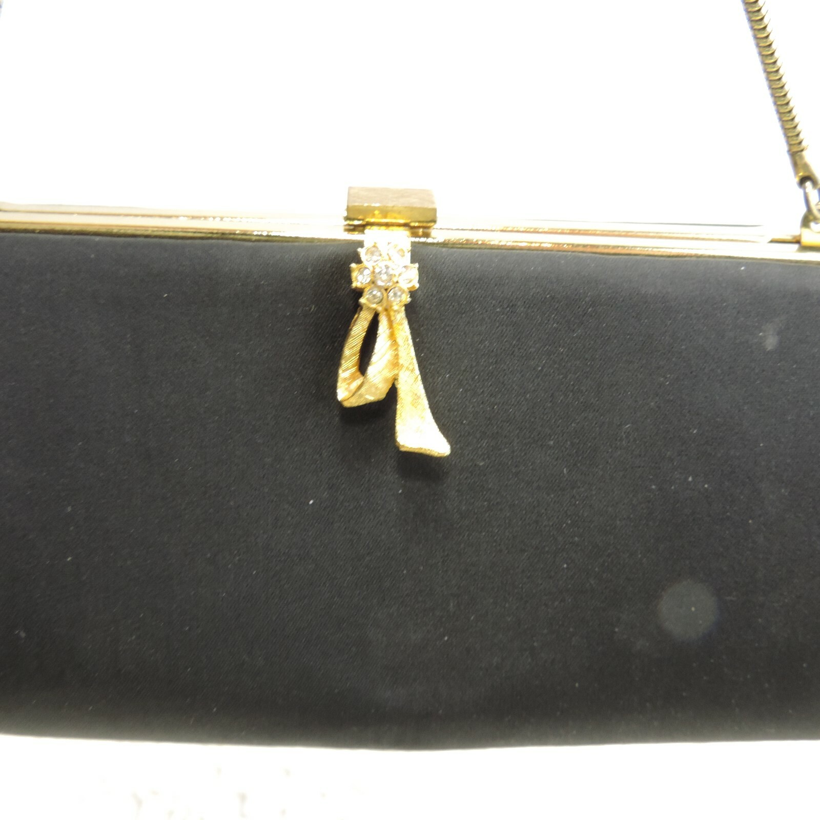 Vintage Black Gold Rhinestone Triangle Petite Small Evening Clutch Bag Strap