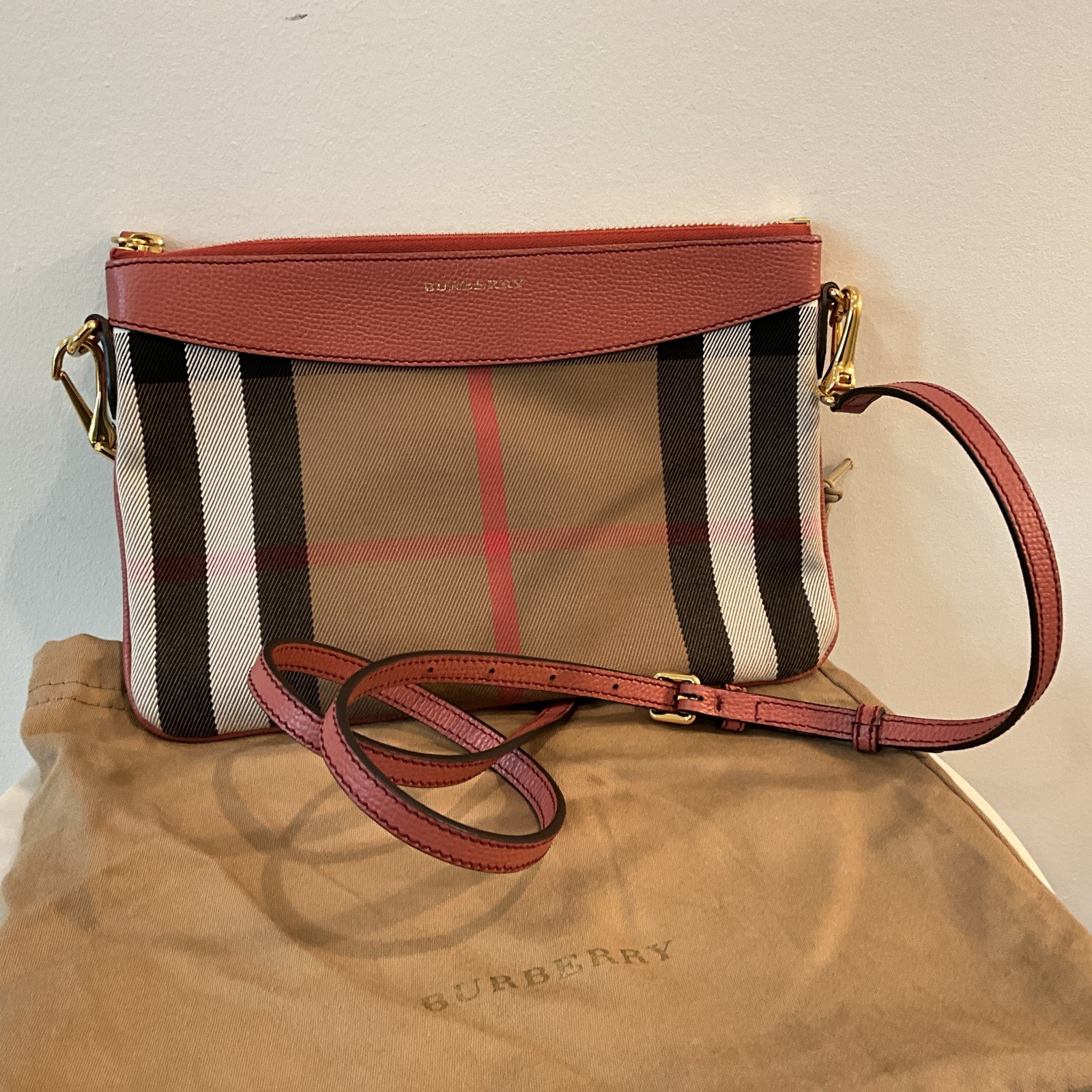Burberry Peyton House Check Leather Pouch Crossbody Bag
