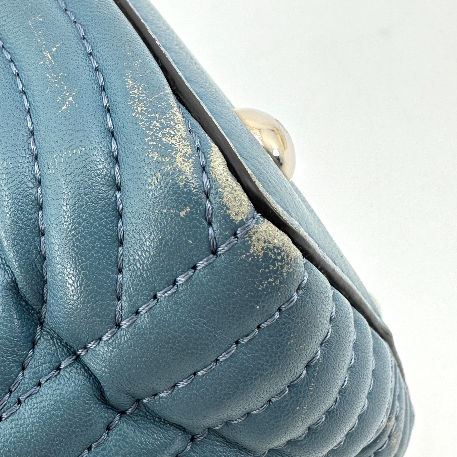 FENDI Dotcom Mini Women’s Handbag Blue Quilted Leather Top Handle Bag