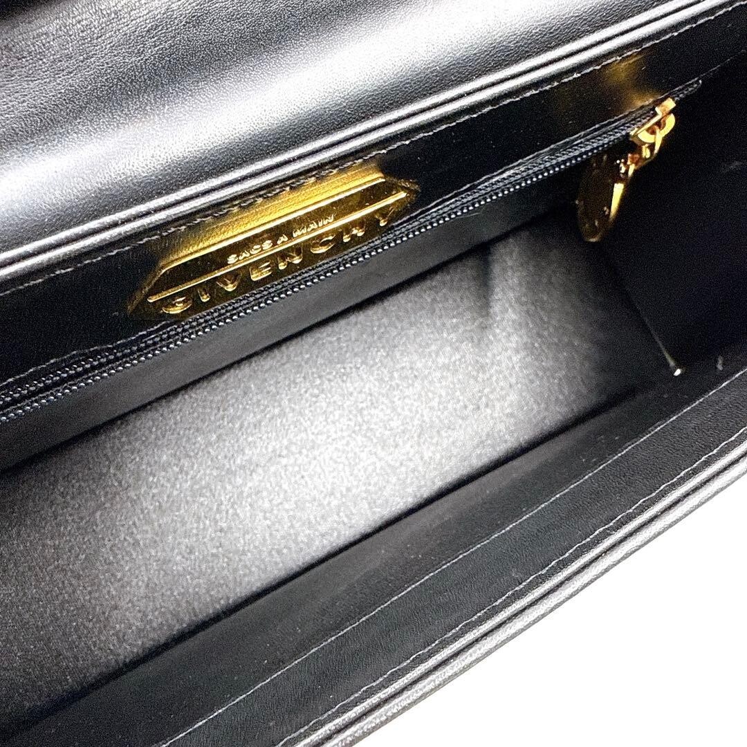 Givenchy Black Leather 2Way Formal Handbag Shoulder Bag Gold Women