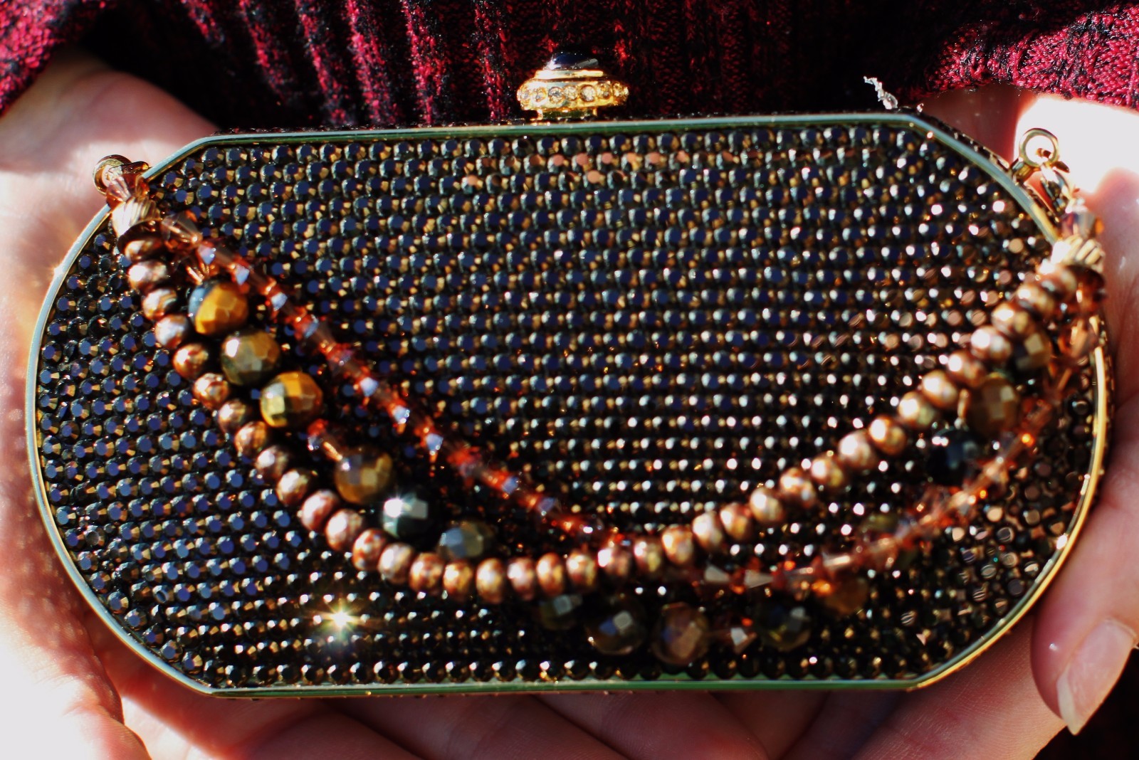 KATHRINE BAUMANN Hard Shell bronze Swarovski Crystal EVENING CLUTCH Purse 2/500