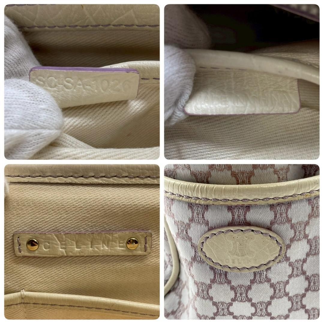 CELINE Macadam Boogie Bag Triomphe Handbag Purple Beige Leather Canvas Auth