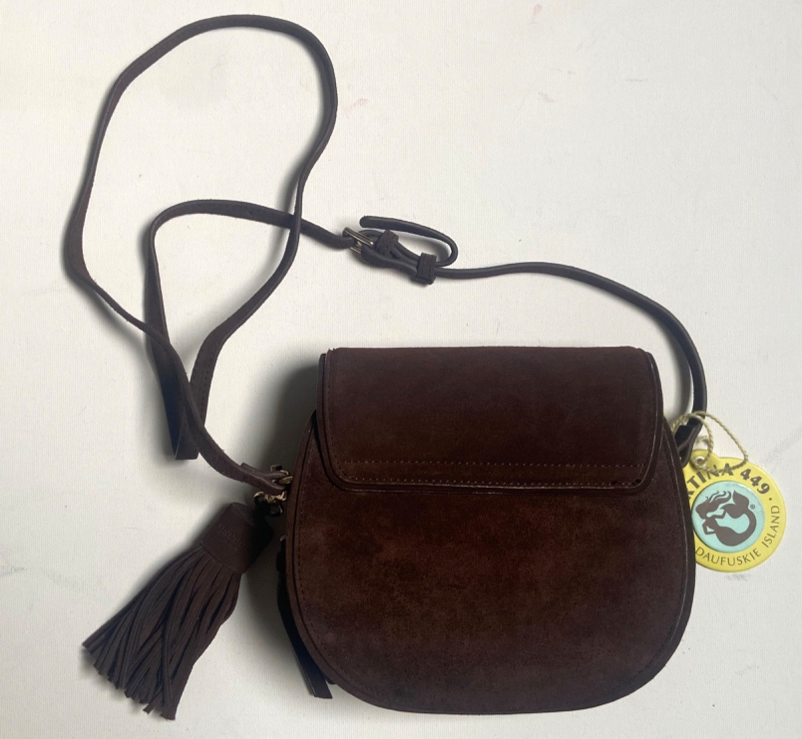 NWT Spartina 449 Suede Coffee Brown Large Tassel Saddle Crossbody Handbag