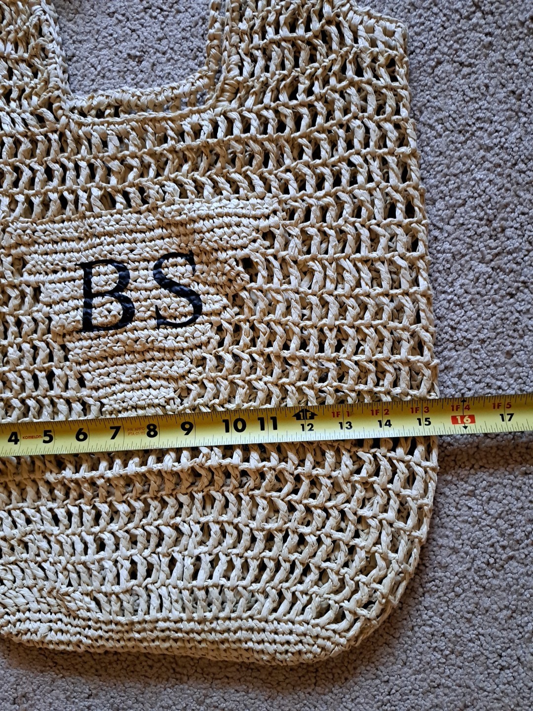 Personalized Raffia Beach Tote Bag Open-Weave Crochet Beige 15.5 X 16 Inches