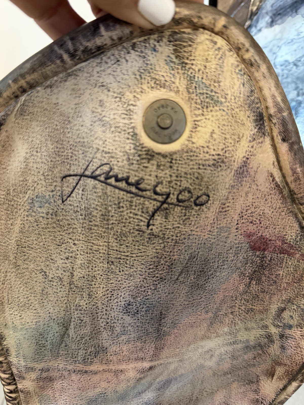 VTG Jane Yoo Handpainted Purse Shoulder Bag Leather Signed Wearable Art Boho 80s