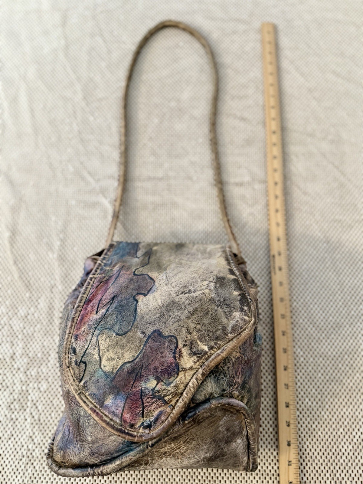 VTG Jane Yoo Handpainted Purse Shoulder Bag Leather Signed Wearable Art Boho 80s