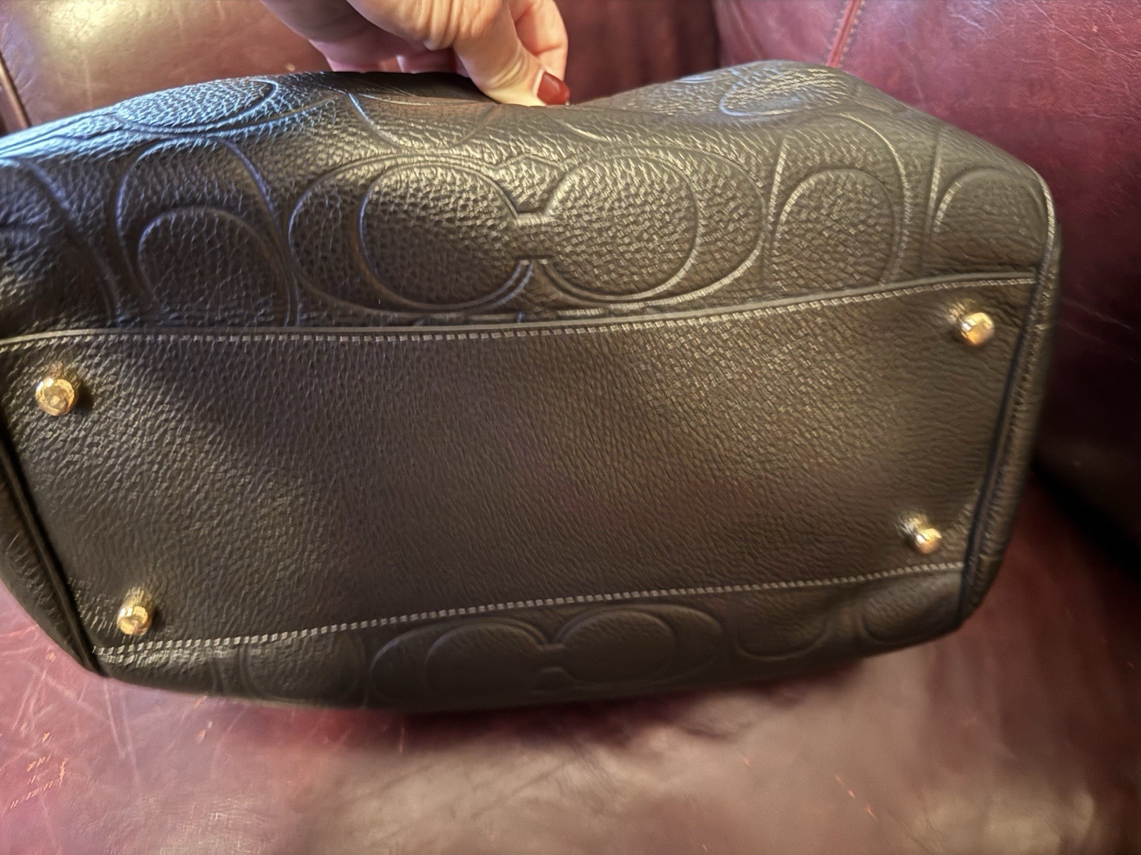 Coach Large Rowan Satchel Black Pebbled Leather Signature C Crossbody EUC