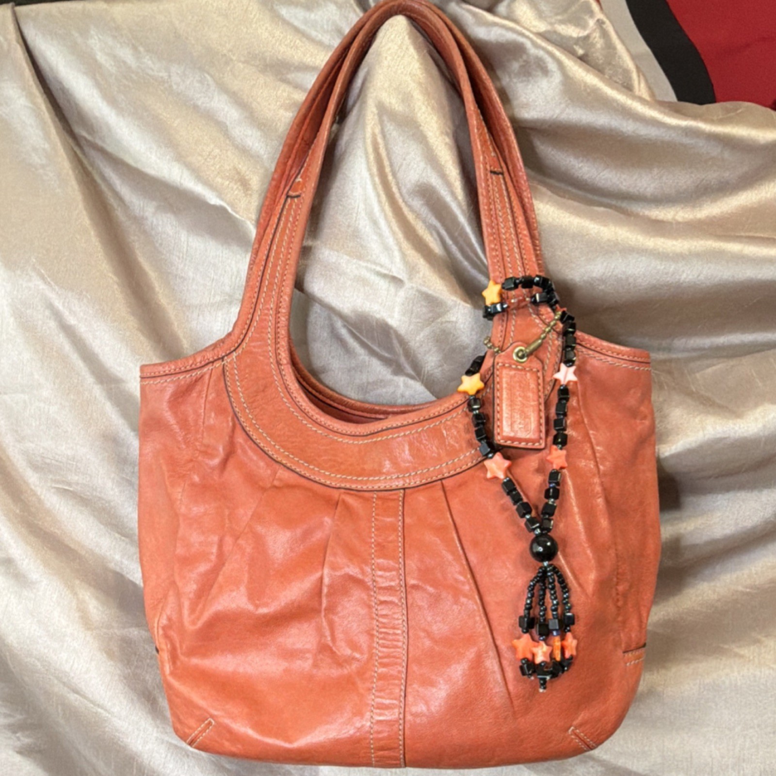 vintage Coach Ergo Pleated Hobo Leather Shoulder Bag Orange