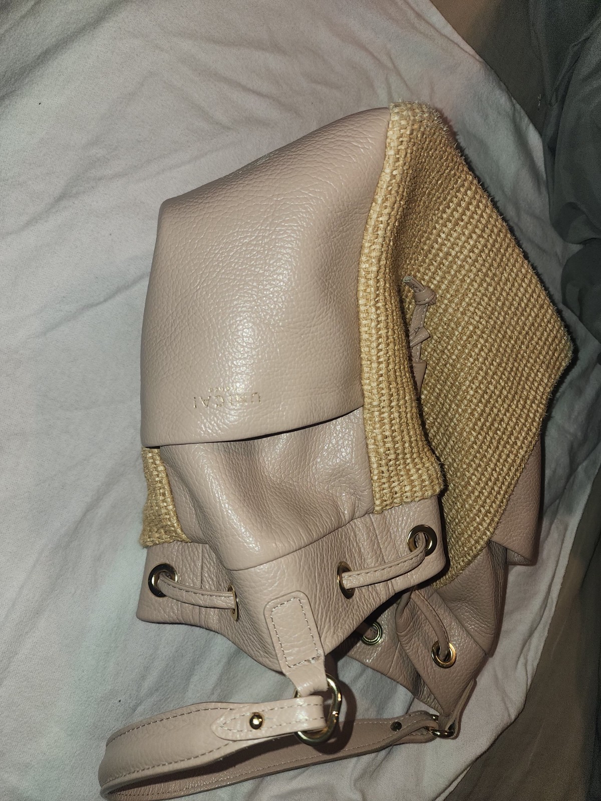 Unica firenze italian leather straw purse nude new with tags style G13