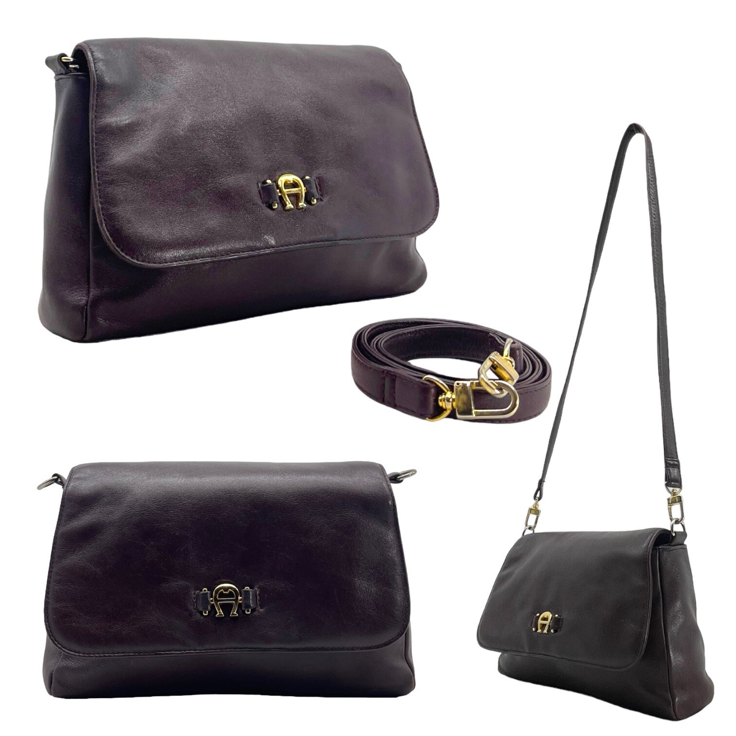 Vintage 80s 90s ETIENNE AIGNER Medium Leather Clutch Handbag Shoulder Bag BROWN