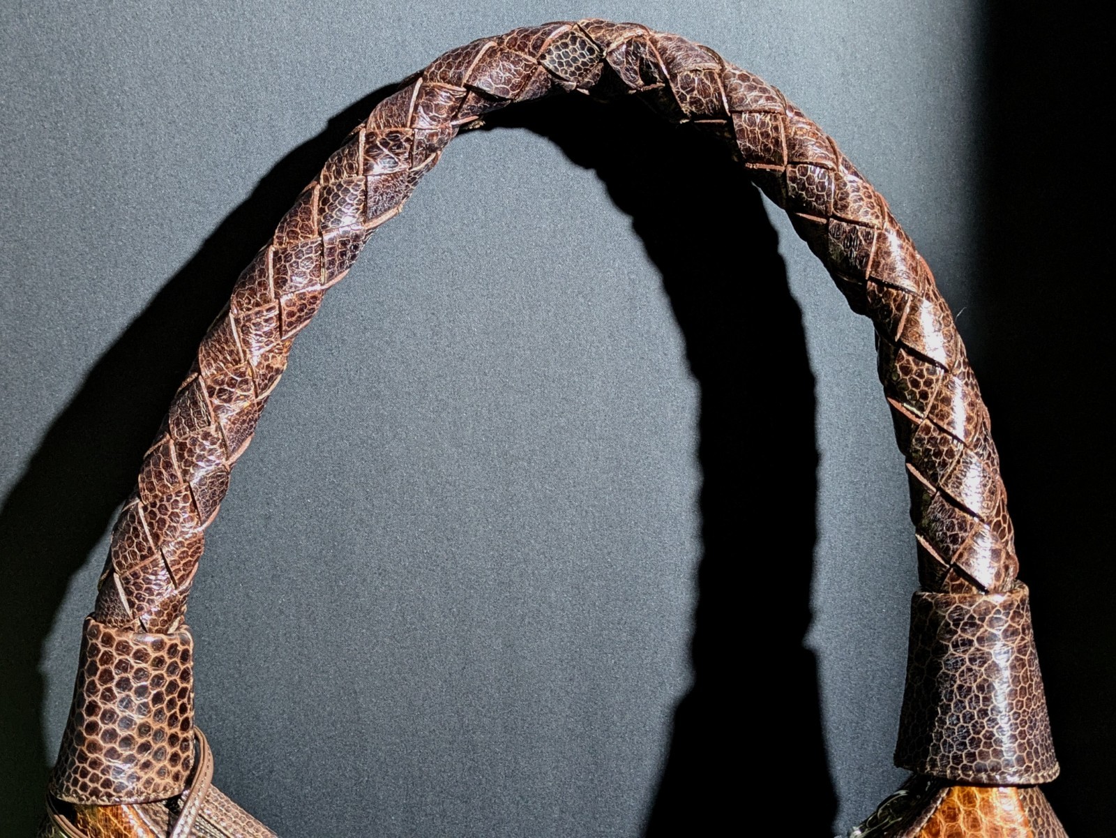 Nina Raye Genuine Sea Snake Skin Shoulder Bag, 1980s-90s, Braided Handle