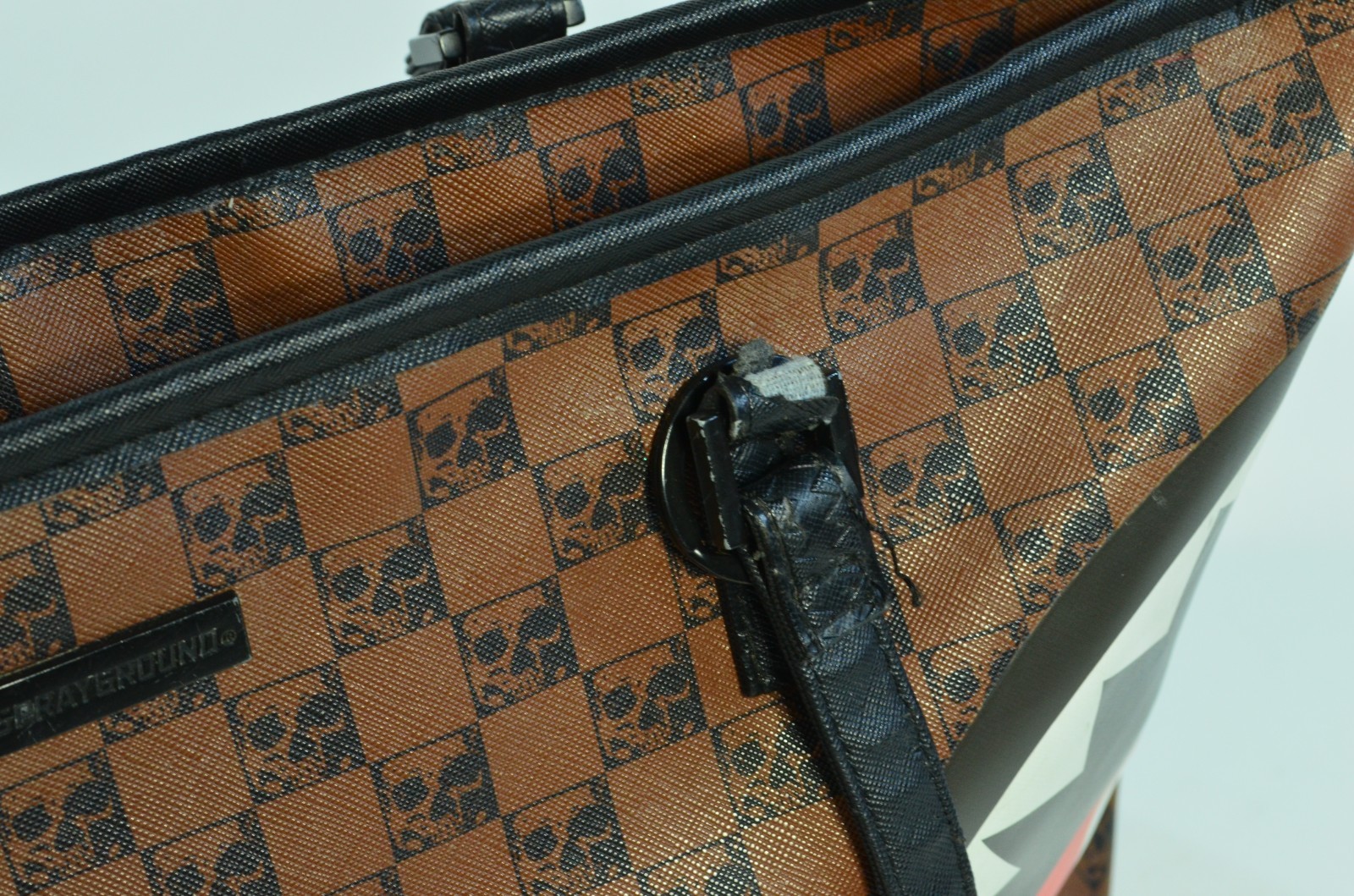 Sprayground Shark Skulls Checkerboard Brown Purse Bag Tote Rare
