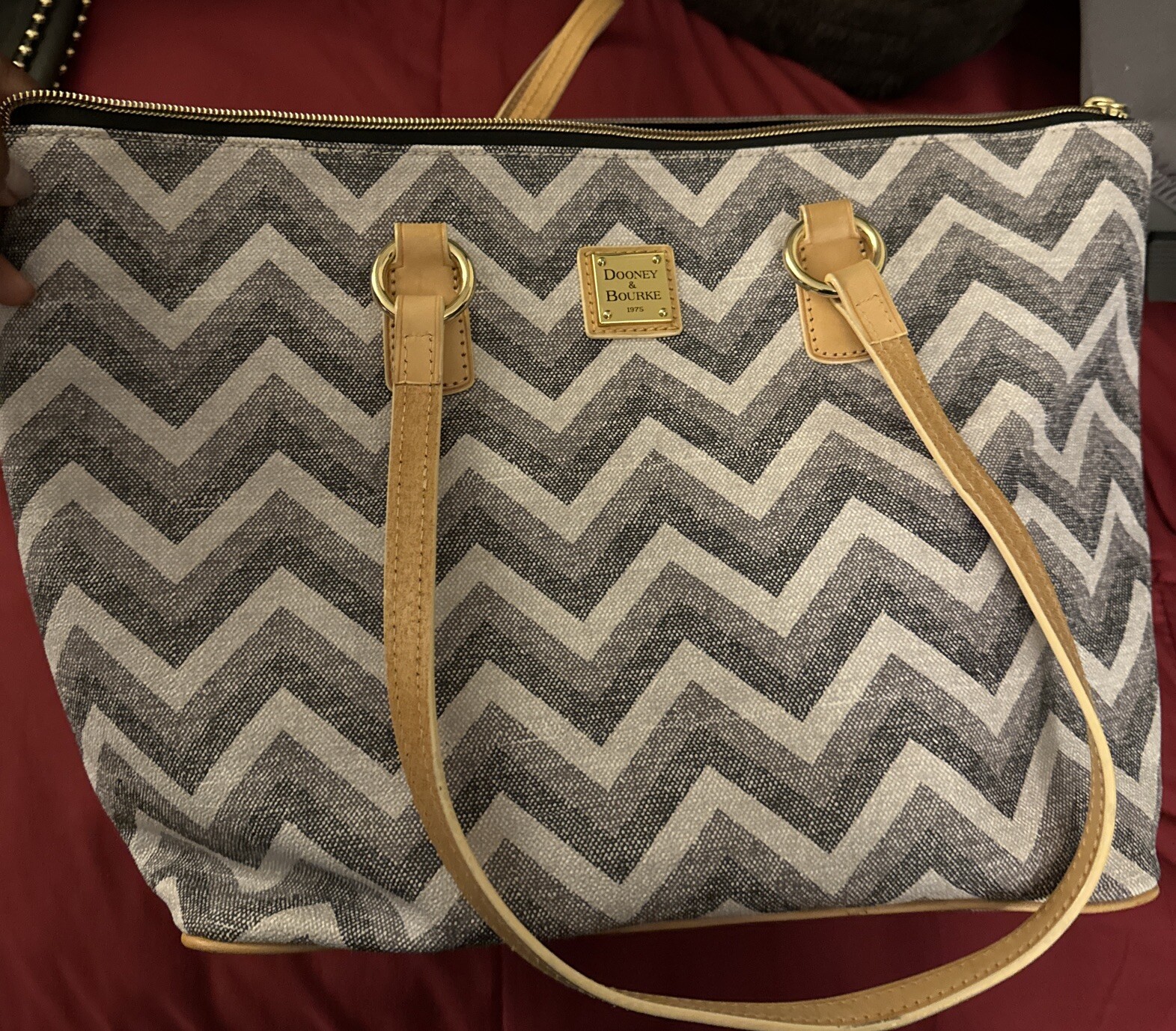 Dooney & Bourke Large Black and White ZigZag Print Tote