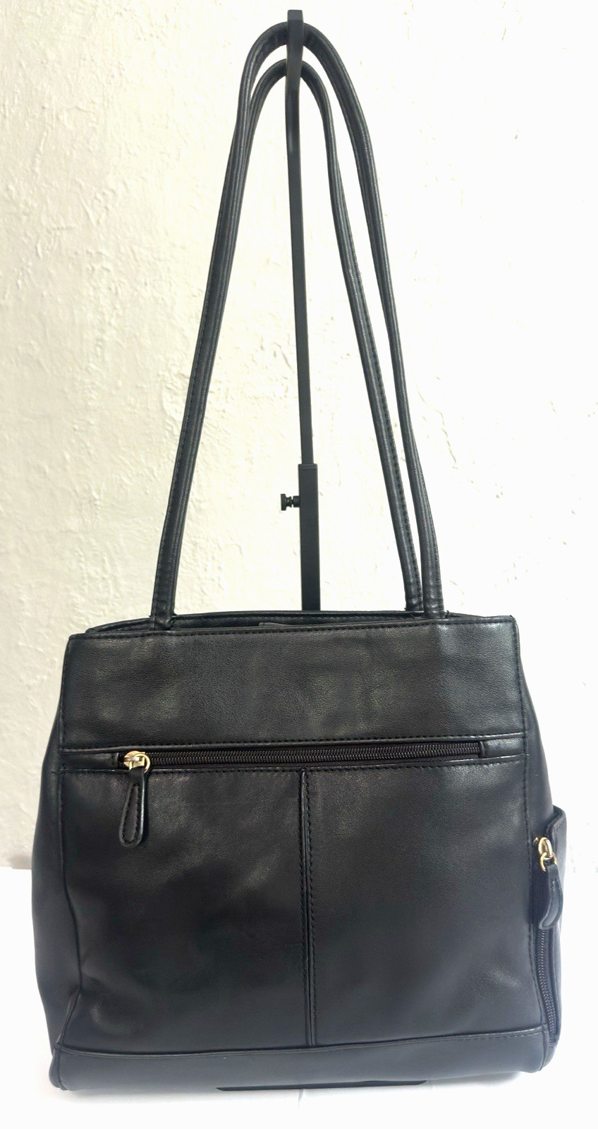Giani Bernini Black Leather Shoulder Tote Bag + Anne Klein 100% Silk Scarf