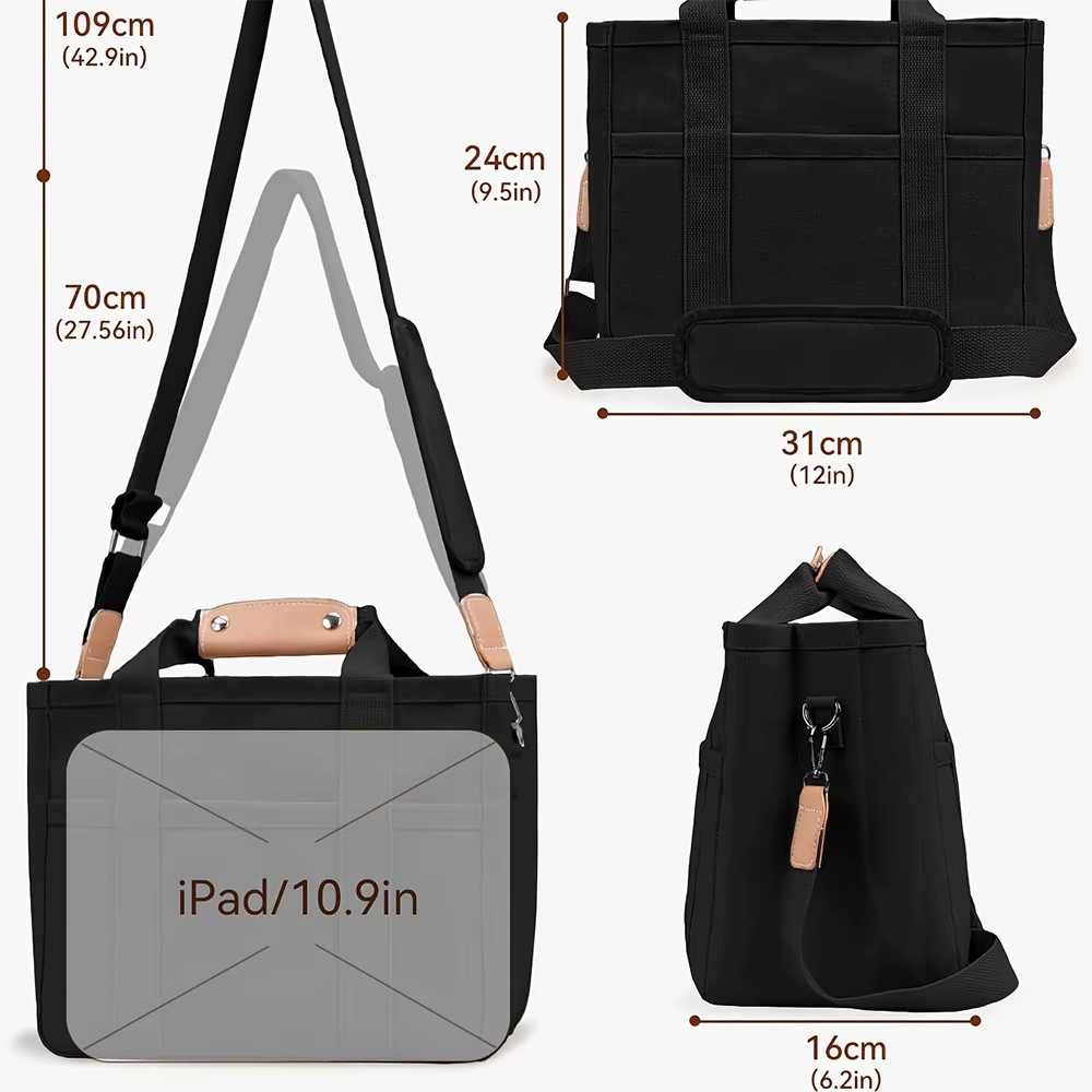 Large Women’s Canvas Tote Bag Multi Pocket Shoulder Messenger Work School Travel