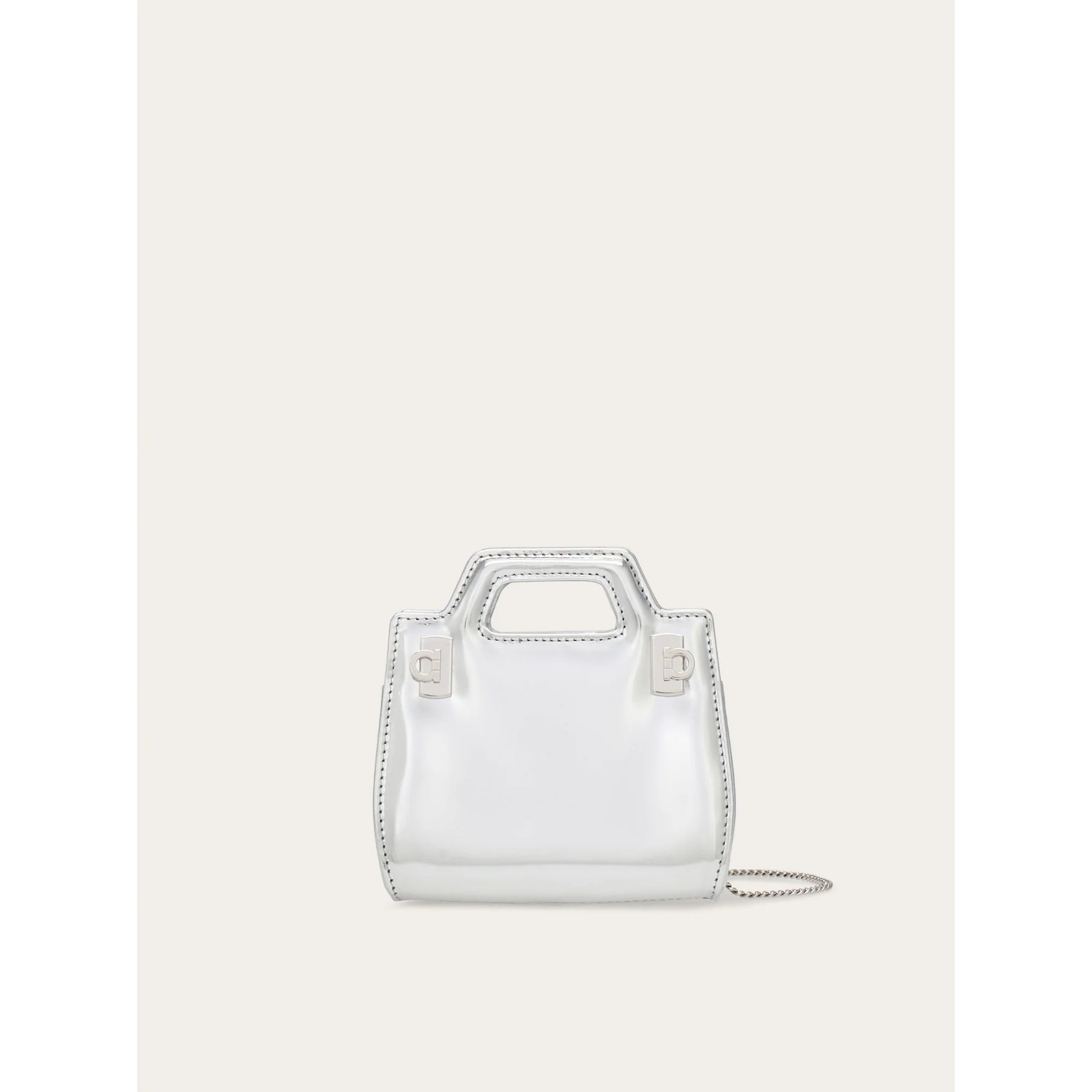 Ferragamo 213984 Wanda Micro Bag Laminated Calfskin Silver Argento RRP$1790