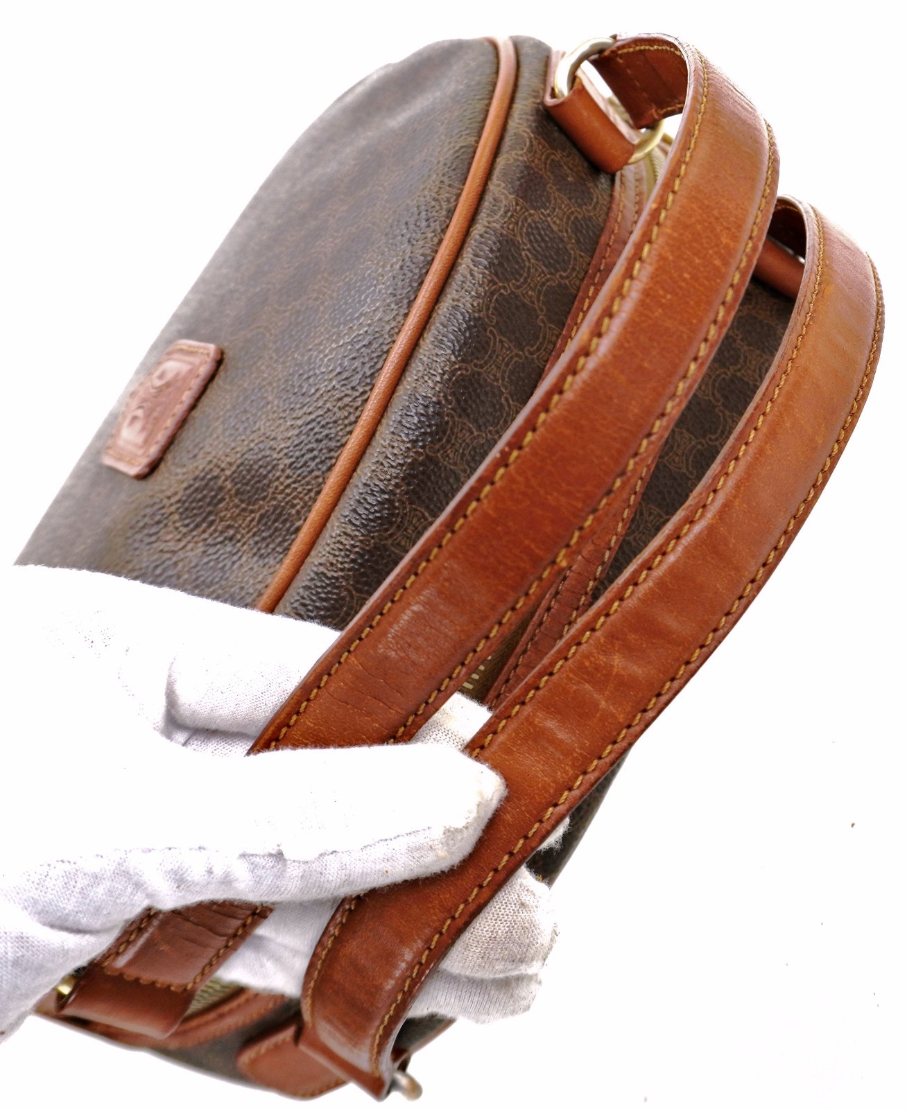 Vintage CELINE Classic Brown Triomphe Macadam Leather Dome Tote Bag Italy