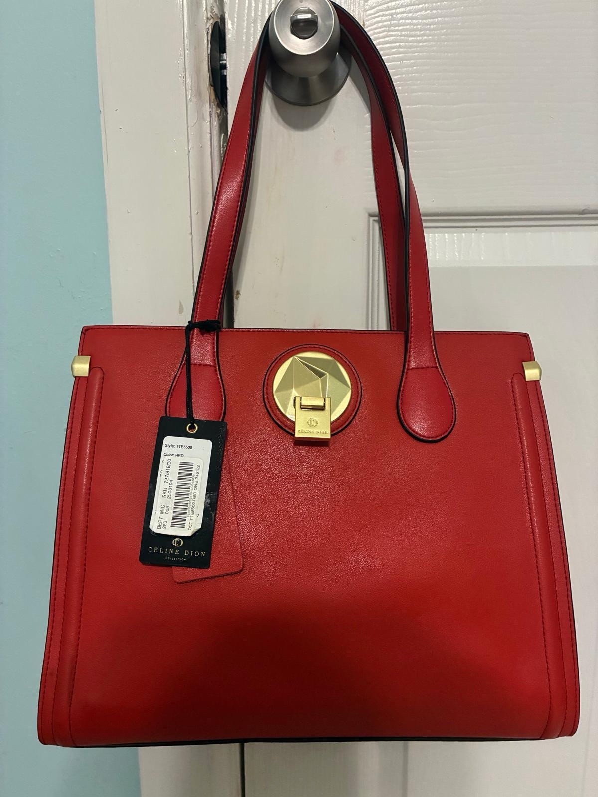Céline Dion Collection Octave leather satchel bag in red with gold-tone hardware