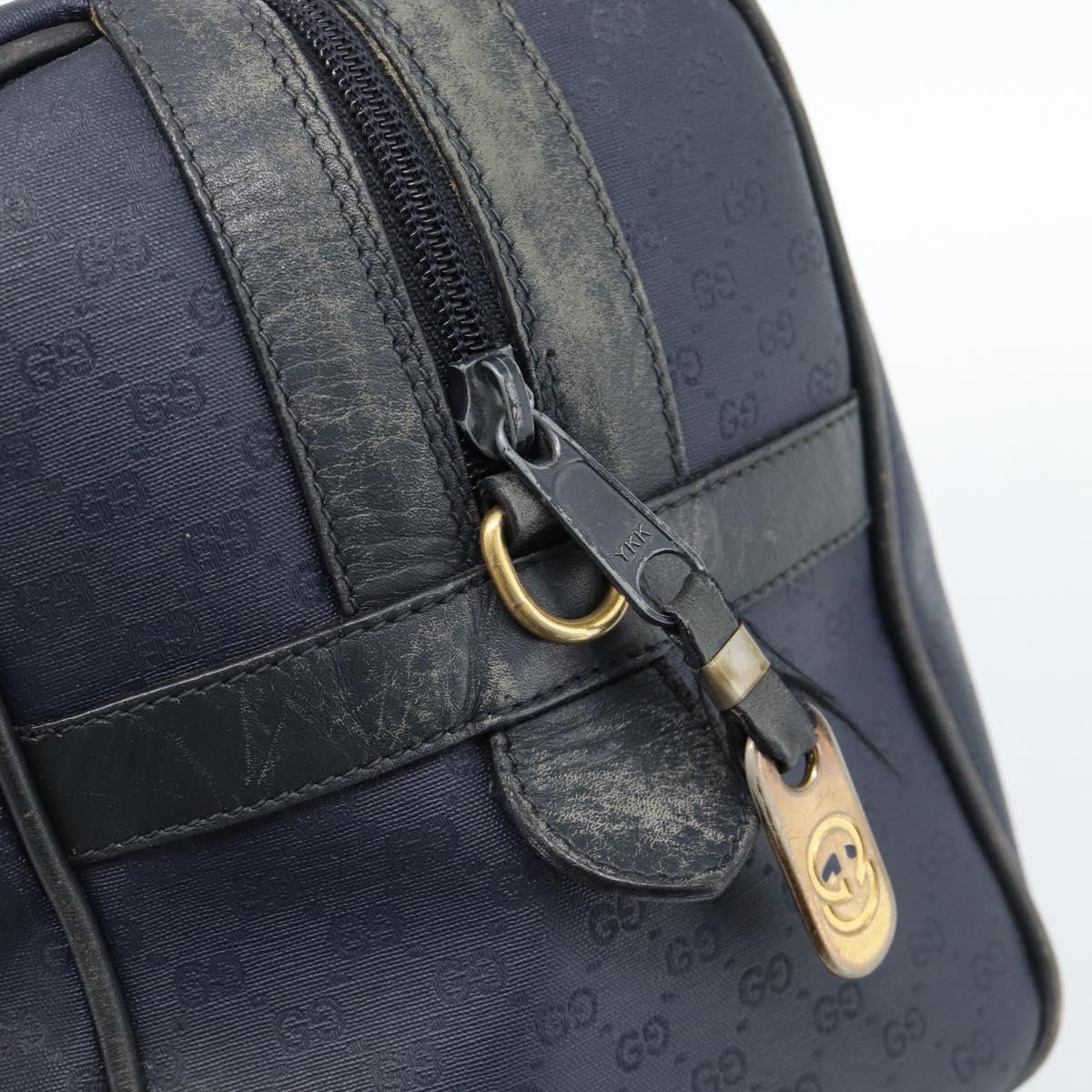 GUCCI Micro GG Supreme Hand Bag PVC Navy Gold Auth 183291