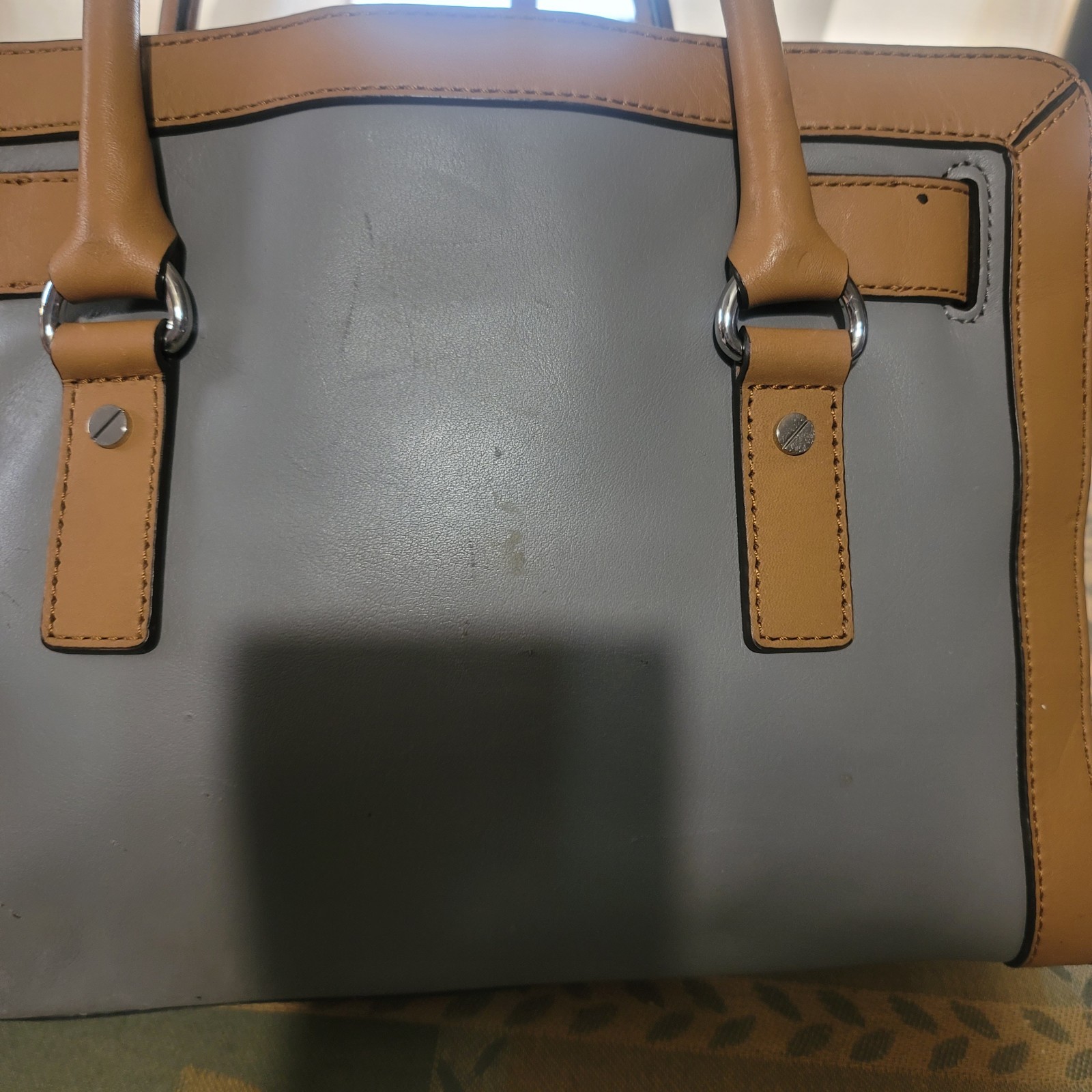 MICHAEL KORS HAMILTON FRAME OUT STEEL GRAY ACORN LEATHER SATCHEL BAG – Read des