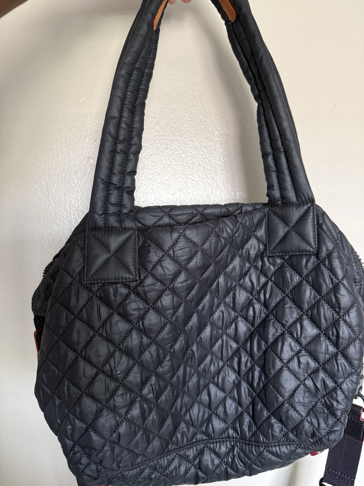 MZ Wallace Black Tote Bag Double Handles Zip Closure, Detachable Strap Pockets
