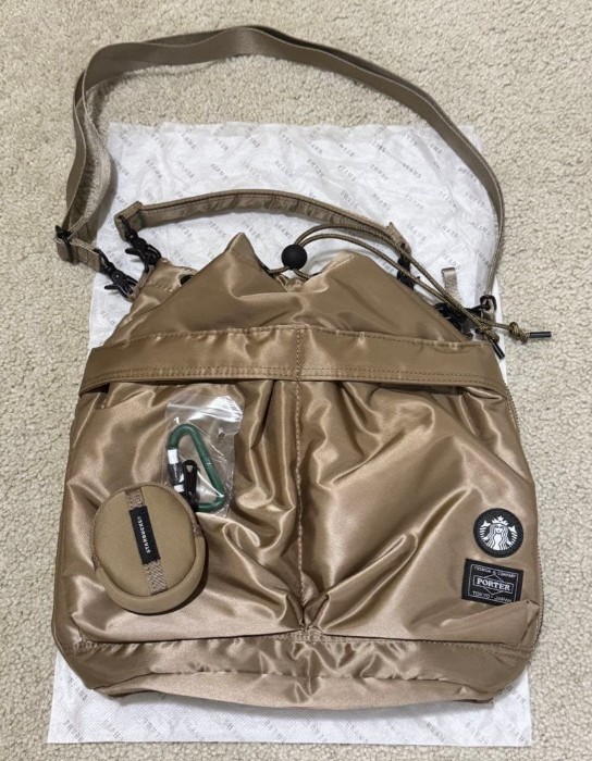 PORTER x STARBUCKS Coffee Bean Shape 2Way Tool Bag Latte Beige JAPAN NEW