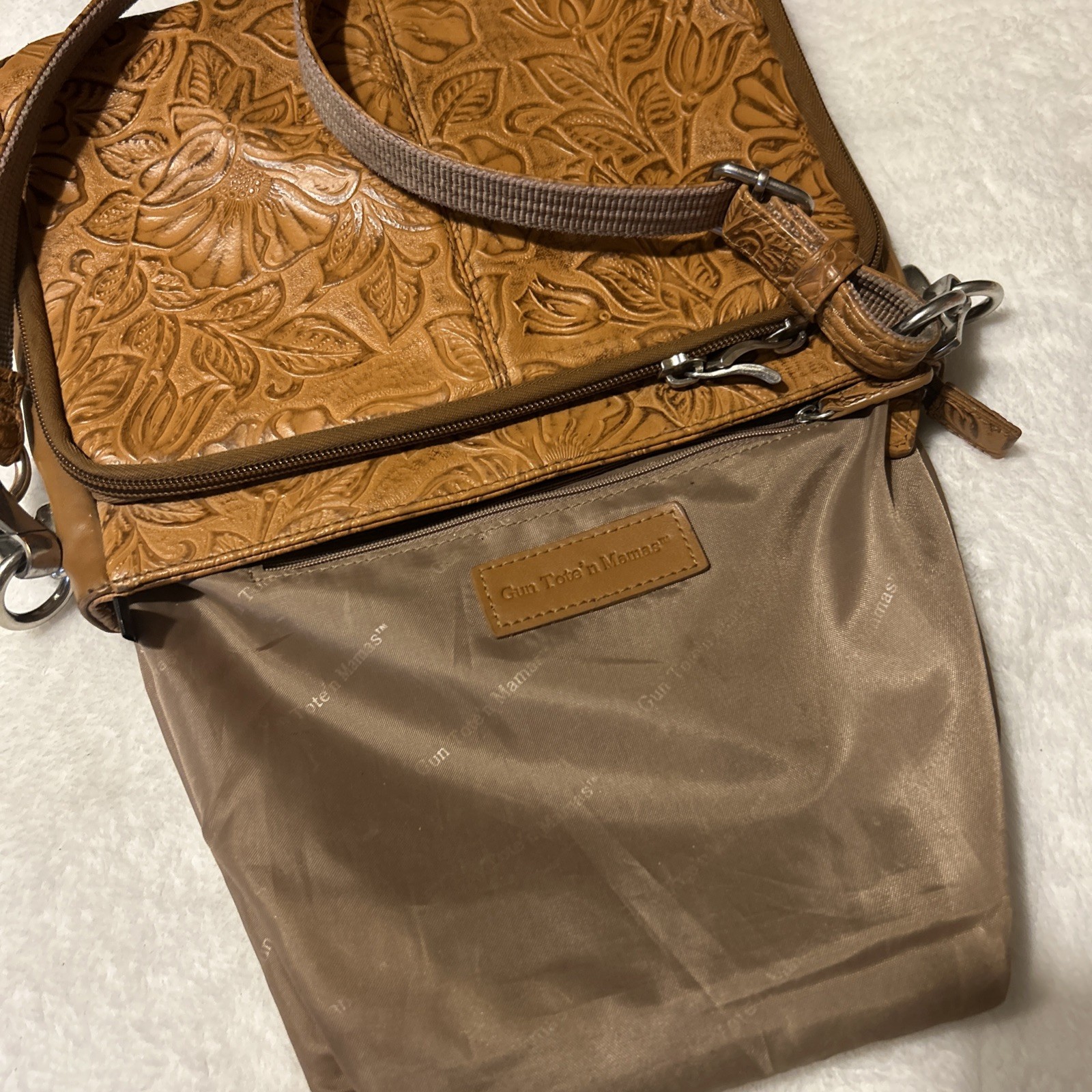 Gun Tote’n Mamas Handbag Concealed Carry Brown Purse Tooled American Cowhide