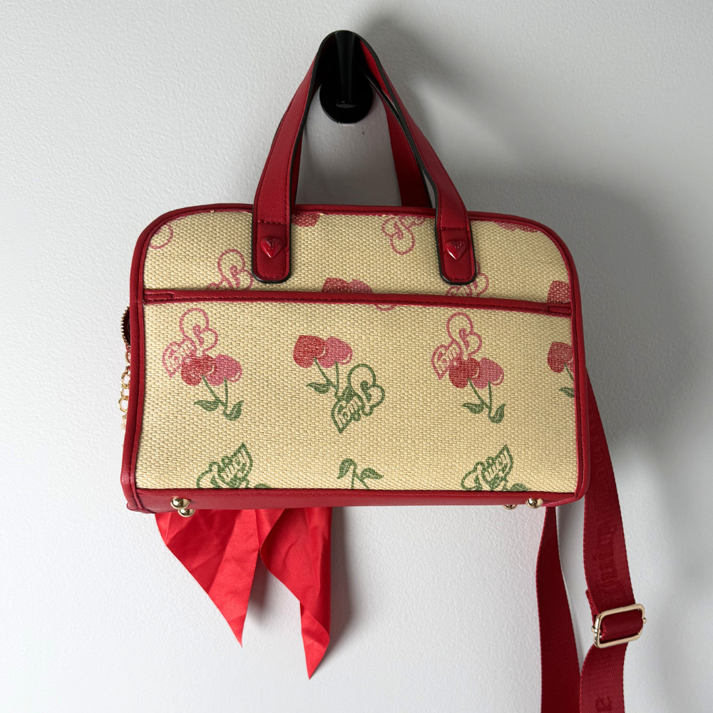 Juicy Couture Paradise Bag Cherry Bomb Print Red Straw Crossbody NEW Gift Bundle