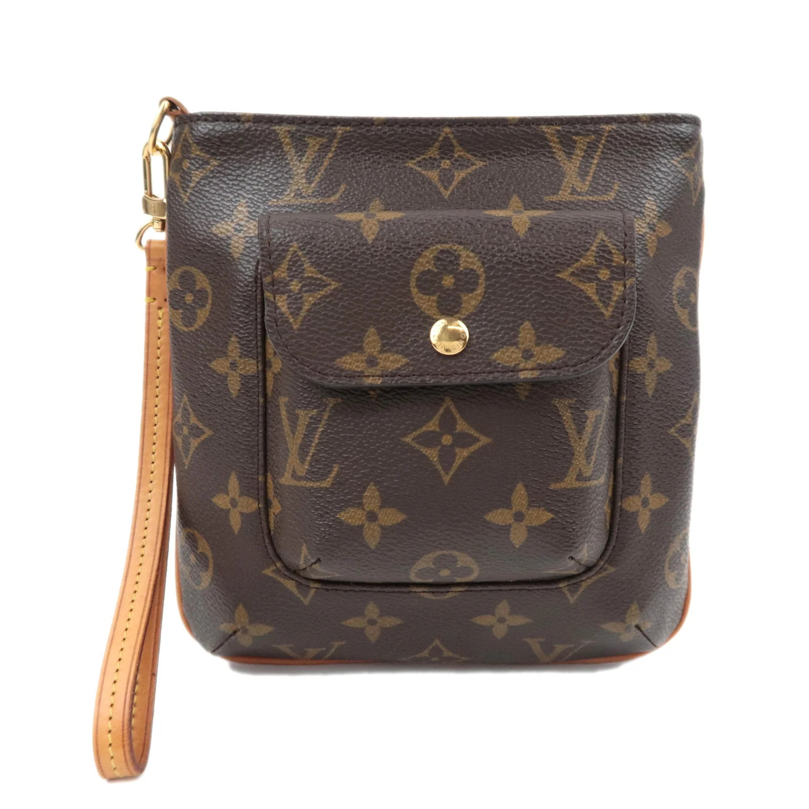Louis Vuitton Monogram Partition Wristlet Bag Brown Gold HDW M51901 Authentic