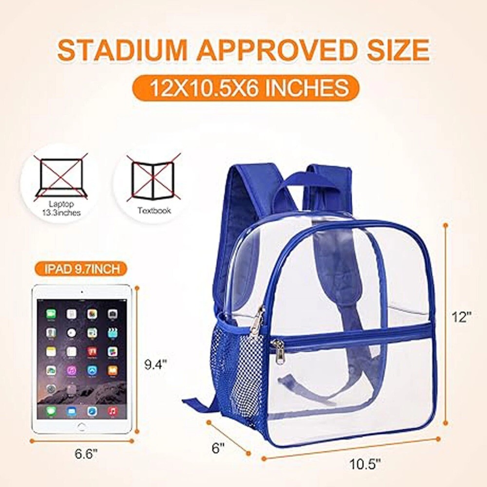 Clear Backpack – Stadium Approved Transparent Design Waterproof Bag 12×6×12 inch