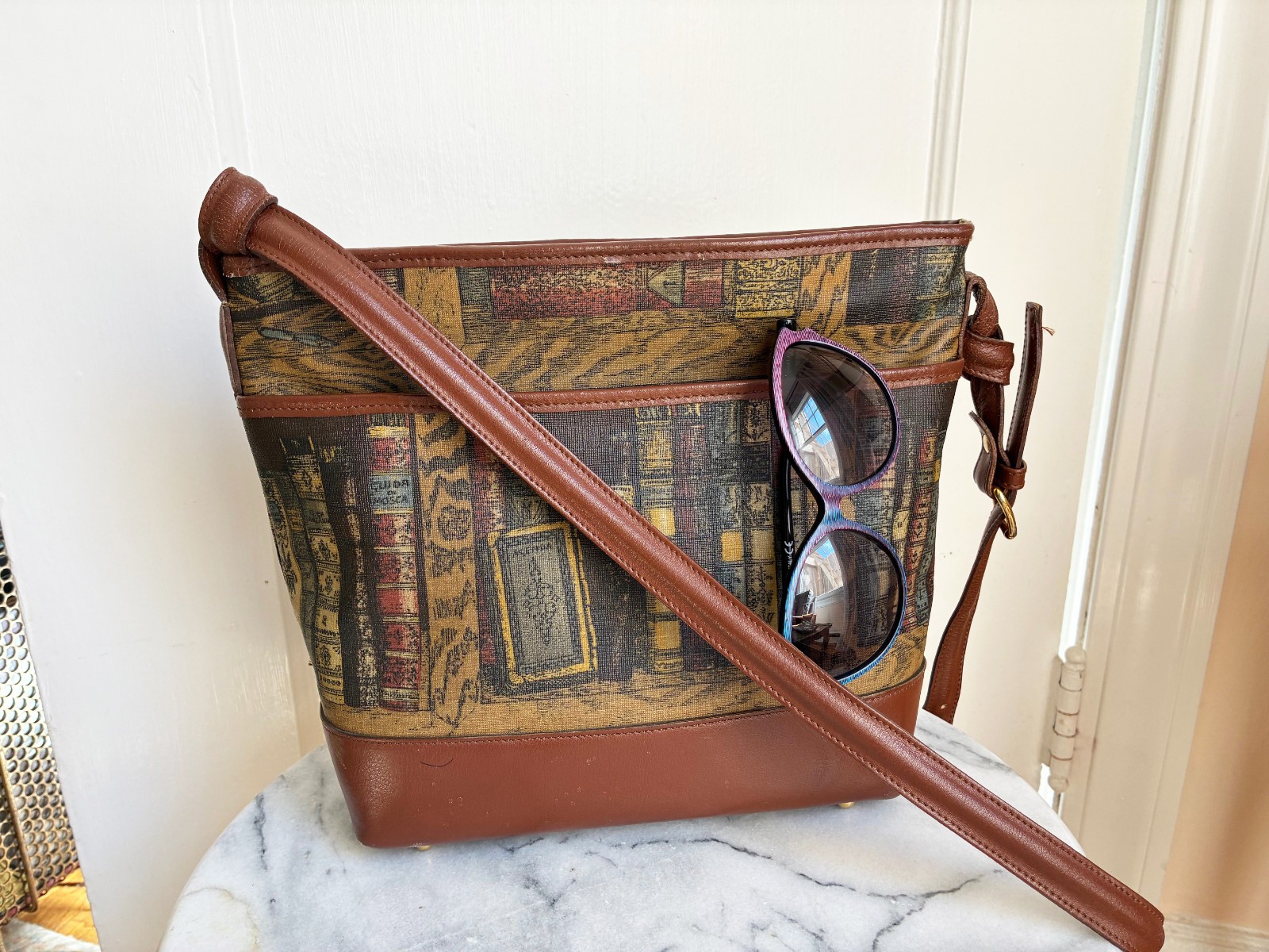 Vintage Fornasetti Handbag Purse Italy Milano Ex Libris Books