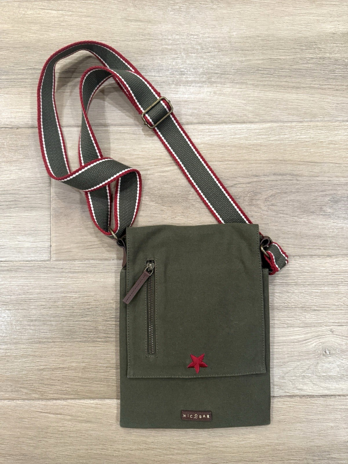 Nicobar Crossbody Messenger Bag Small Olive Green Safari Outdoor Cotton Canvas