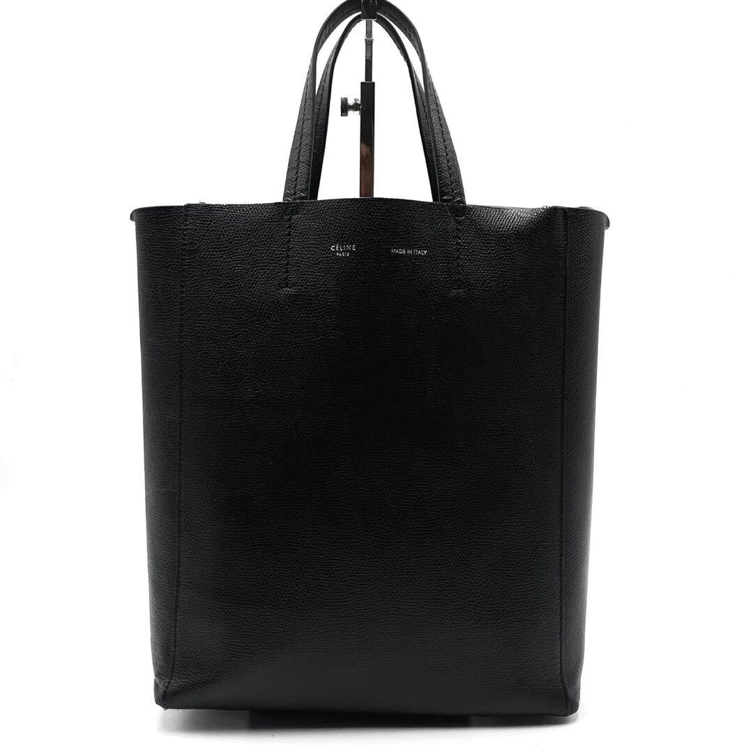 CELINE Vertical Cabas Small Black Leather 2Way Hand Shoulder Bag Dust Bag Auth