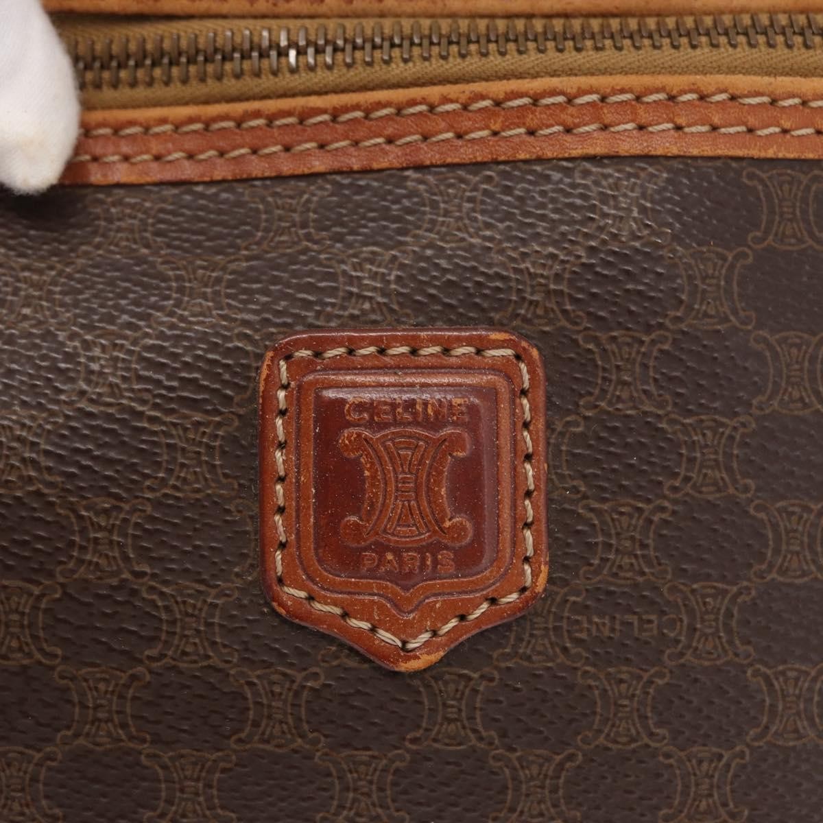 CELINE Macadam Canvas Vanity Pouch PVC Leather Brown Gold Auth ep12322