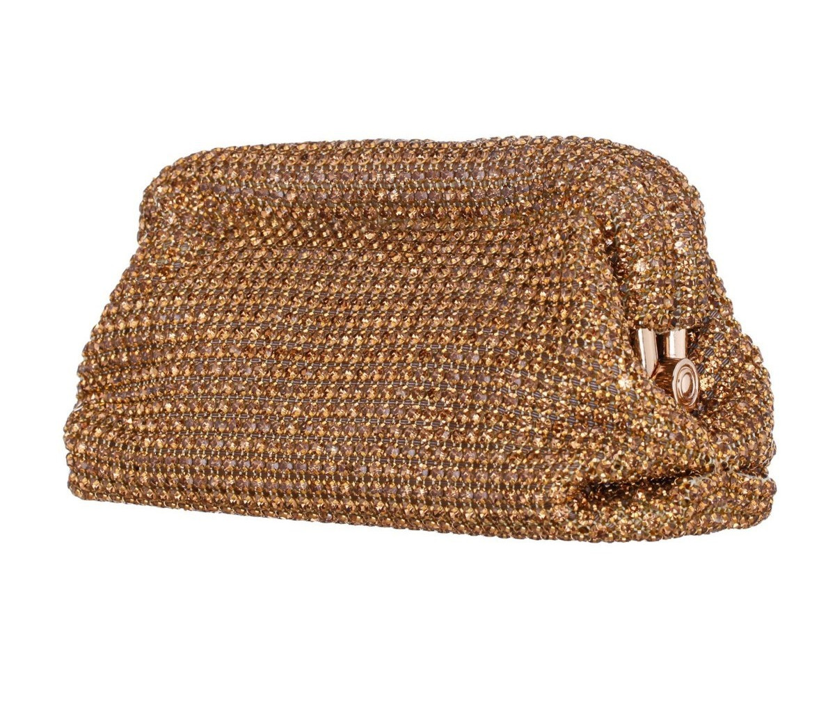 $128. Nina All Over Crystal Frame Magnet Shoulder Clutch Dark Gold
