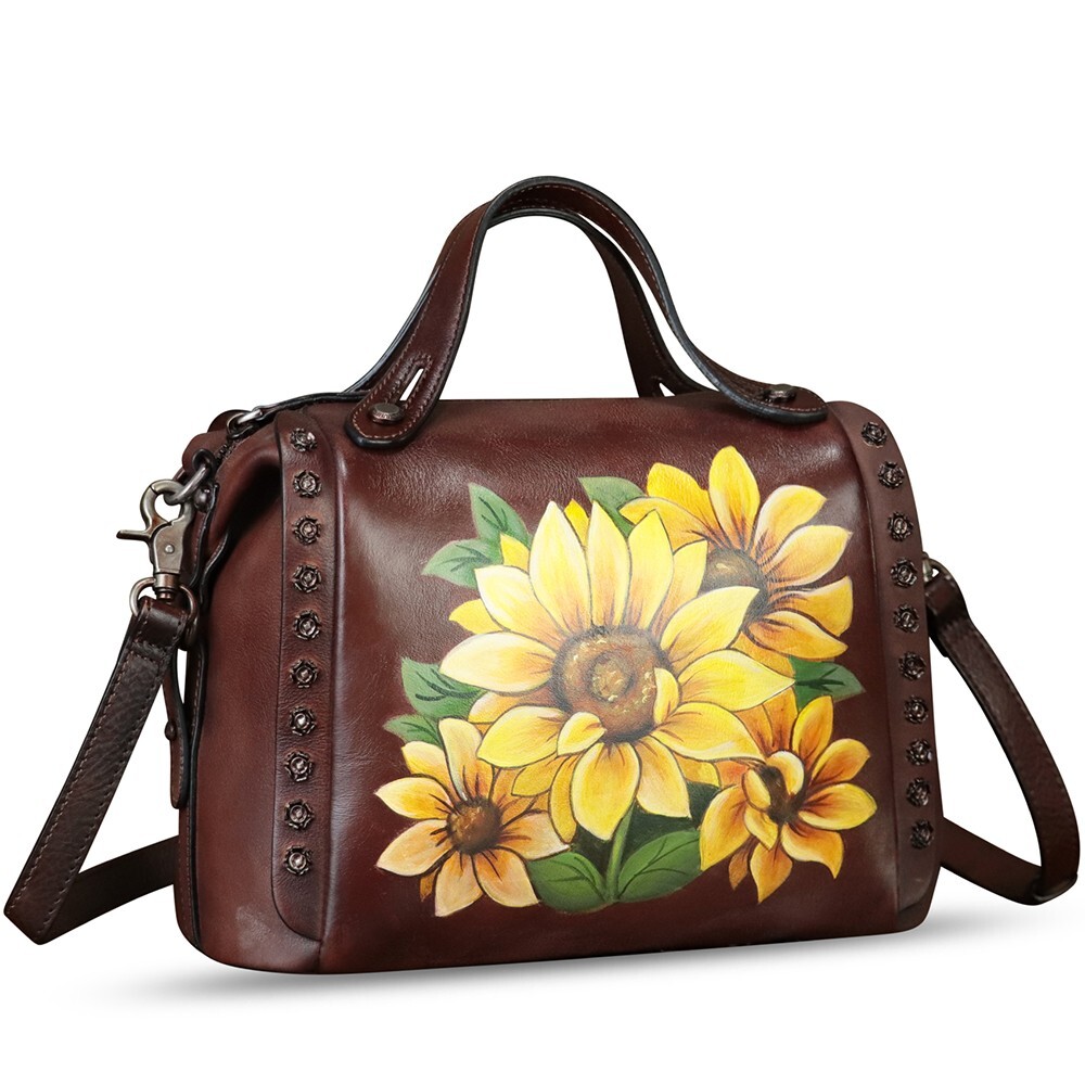 Genuine Leather Purse and Handbag for Women Hand Painted Crossbody Shoulder Bag