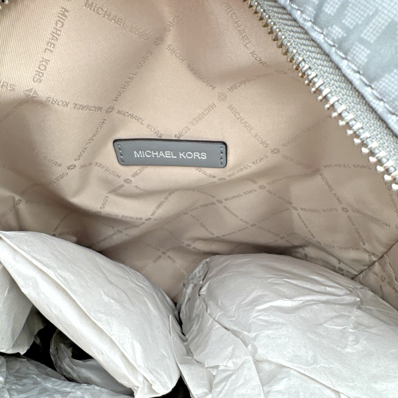 Michael Kors Sable Large Backpack, Silver-toned MK Signature Coated Twill