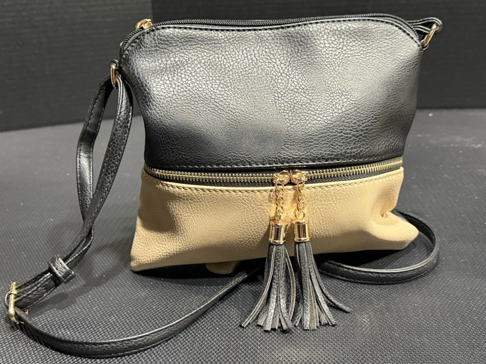 Faux Leather Color Block Black/Cream Bag Purse