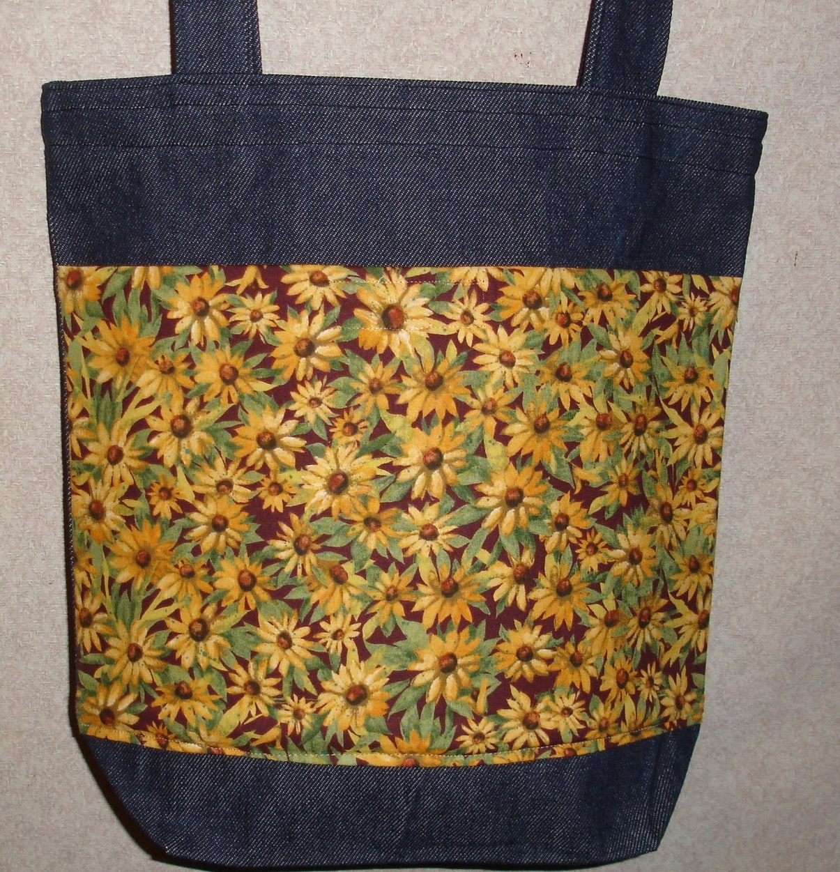 NEW Handmade Medium Brown Eyed Susan Wild Flower Garden Denim Tote Bag