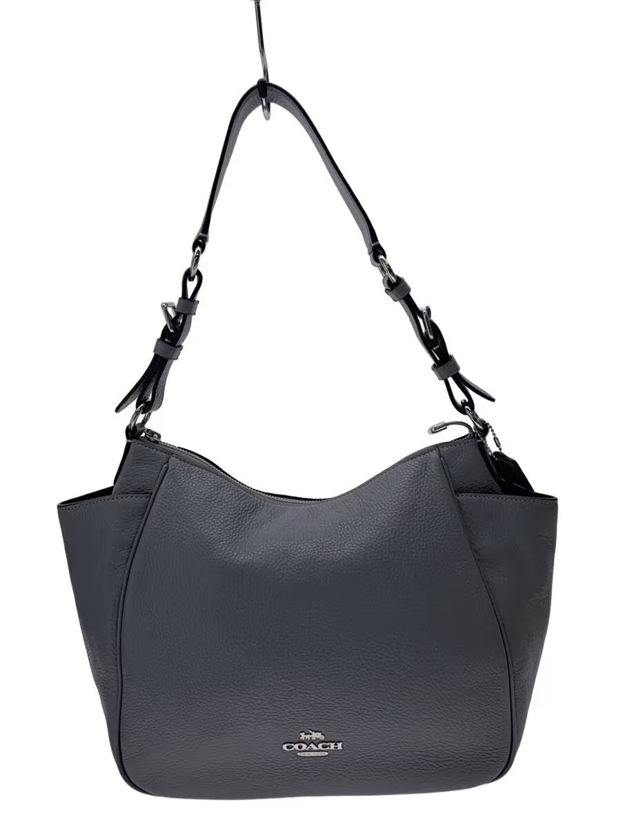COACH Shoulder Bag, Leather, Gray, Solid Color, C2853