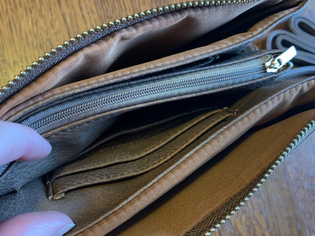 NEW LEATHER LIKE WRISTLET CROSSBODY PURSE BAG – BROWN