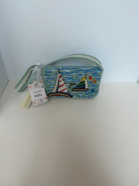 Hand Beaded Nautical Sailboat Bag With Dolphin Handcrafted in India